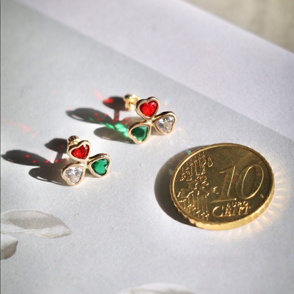 14k solid gold three color lucky earrings perfect gift
